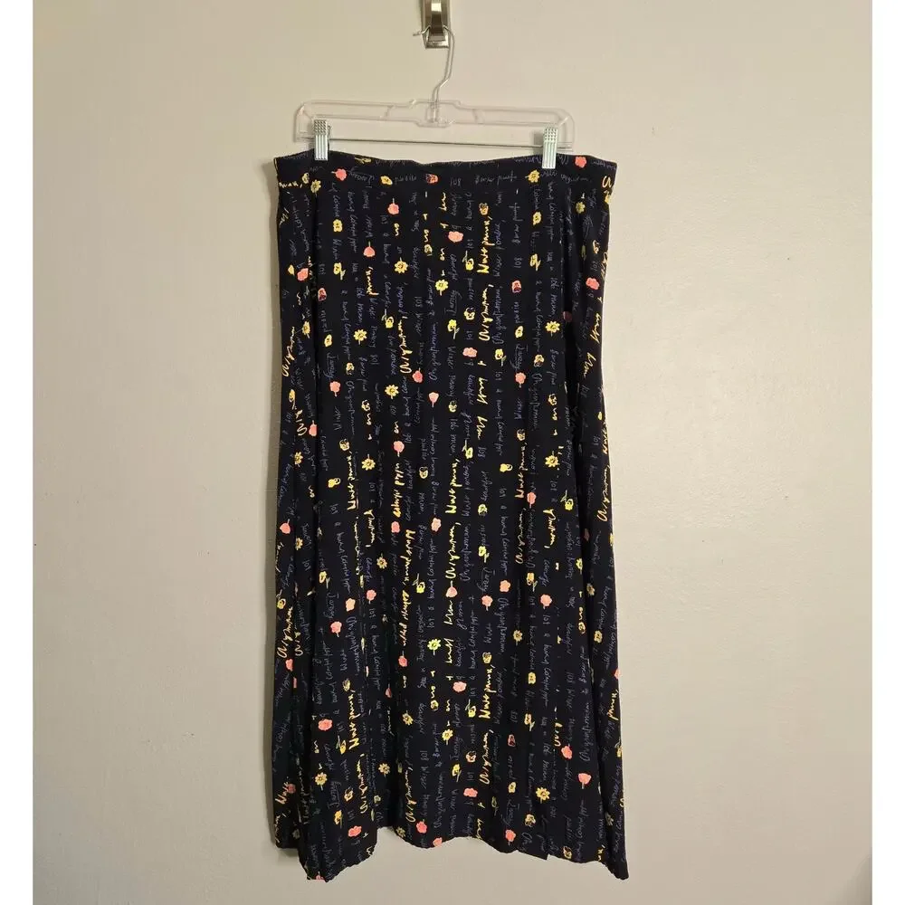 Vintage Floral Midi Faux Wrap Skirt 20 Script Poet Core Librarian Teacher Artsy